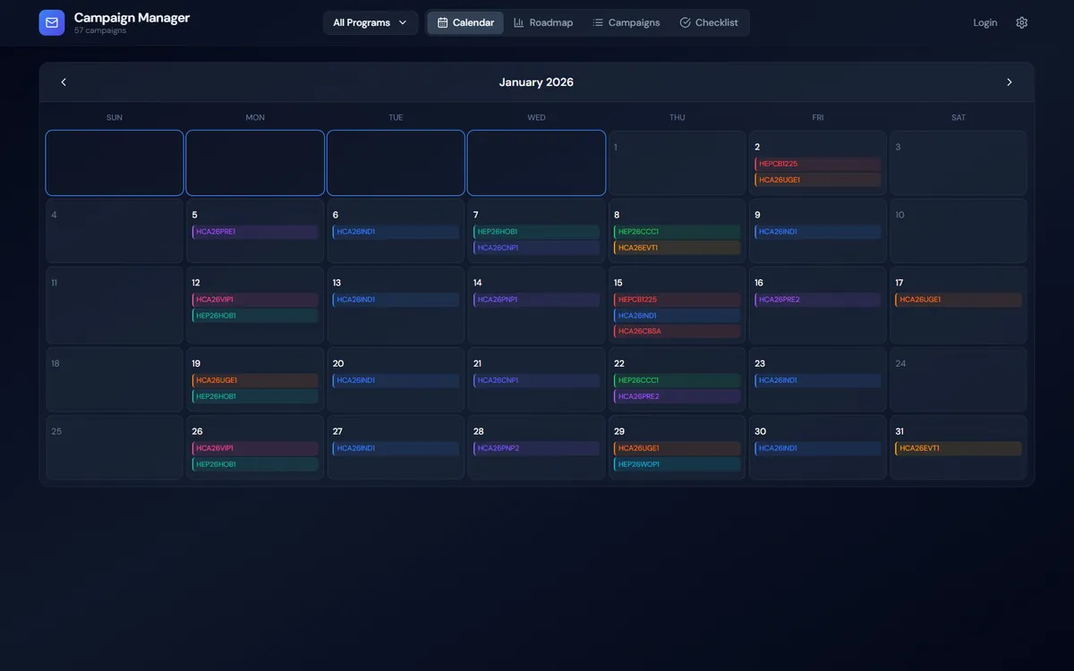 Campaign Manager monthly drop calendar